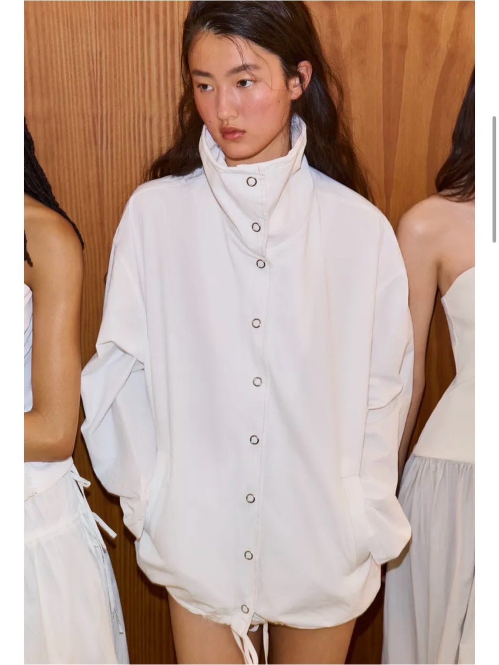 Zara Cream High-Collar Snap-Front Puffer Jacket